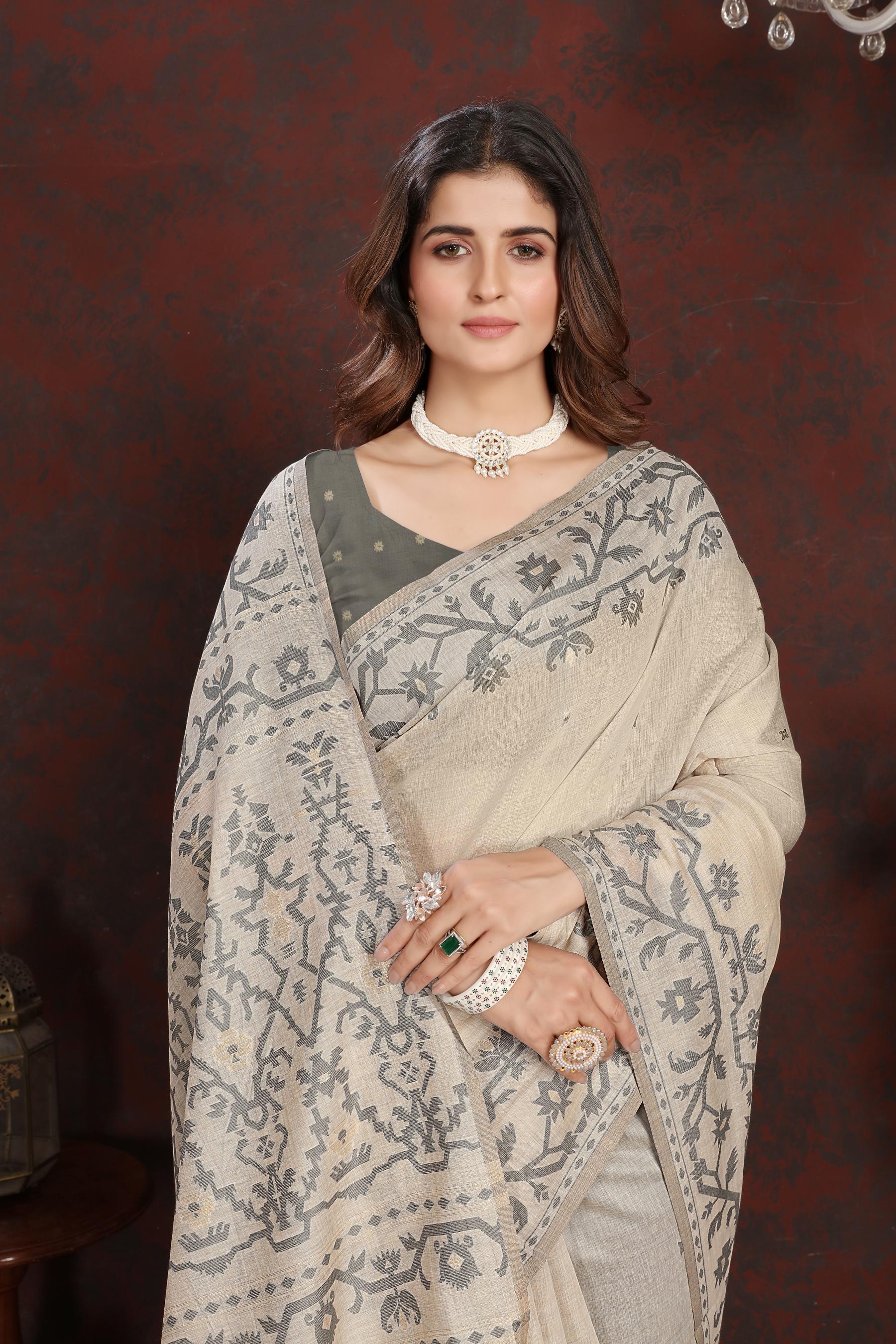 Panghat Grey Mul Cotton Jamdani Saree