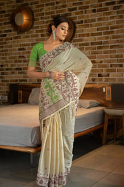 Pankti Spring Green Cotton Jamdani Saree