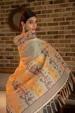 Load image into Gallery viewer, Pankti Amber Yellow Cotton Jamdani Saree
