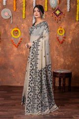 Parnita Beige & Black Muga Cotton Jamdani Saree