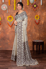 Parnita Beige & Brown Muga Cotton Jamdani Saree