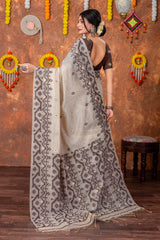 Parnita Beige & Brown Muga Cotton Jamdani Saree