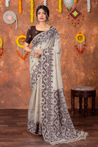 Parnita Beige & Brown Muga Cotton Jamdani Saree
