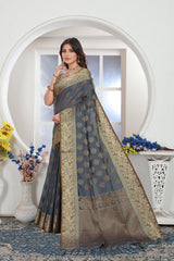 Grey Zari Woven Design Chanderi Cotton Saree
