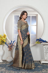 Grey Zari Woven Design Chanderi Cotton Saree