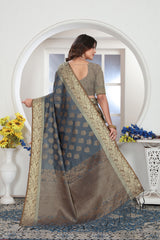 Grey Zari Woven Design Chanderi Cotton Saree