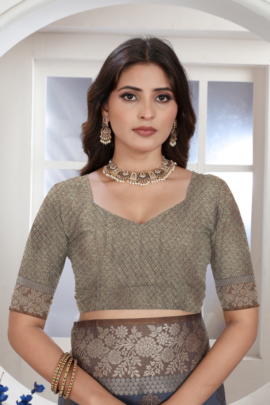 Grey Zari Woven Design Chanderi Cotton Saree
