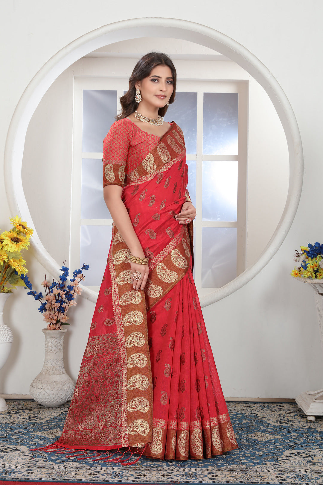 Pink Zari Woven Design Chanderi Cotton Saree