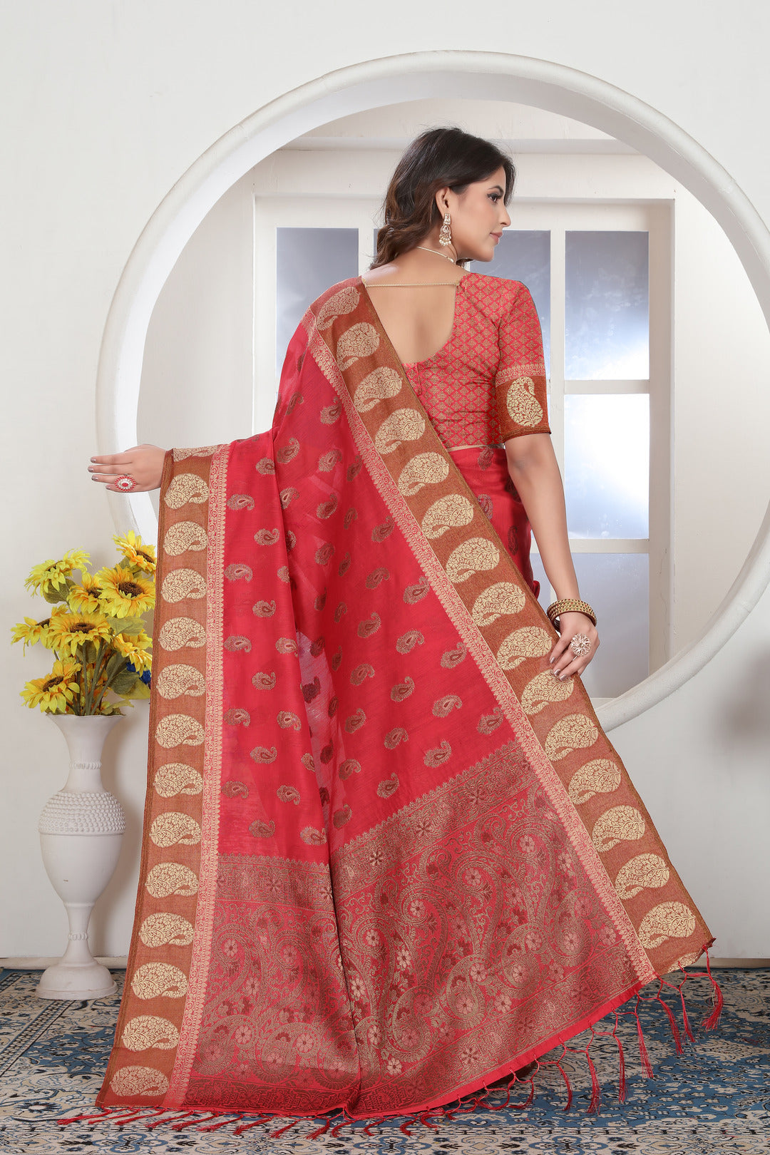 Pink Zari Woven Design Chanderi Cotton Saree