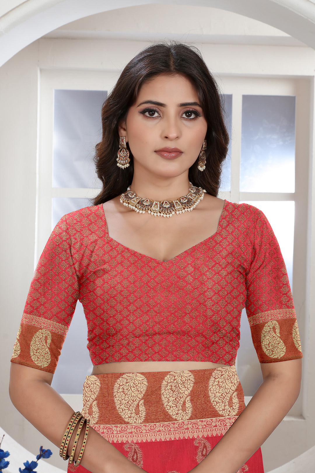 Pink Zari Woven Design Chanderi Cotton Saree
