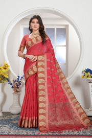Pink Zari Woven Design Chanderi Cotton Saree