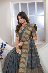 Grey Zari Woven Design Chanderi Cotton Saree