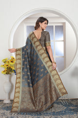 Grey Zari Woven Design Chanderi Cotton Saree