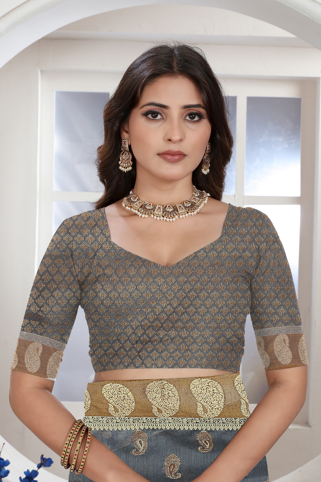 Grey Zari Woven Design Chanderi Cotton Saree