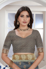Grey Zari Woven Design Chanderi Cotton Saree