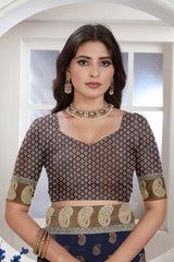 Navy Blue Zari Woven Design Chanderi Cotton Saree