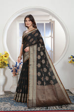 Load image into Gallery viewer, Black Zari Woven Design Chanderi Cotton Saree
