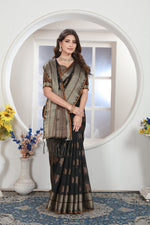 Load image into Gallery viewer, Black Zari Woven Design Chanderi Cotton Saree
