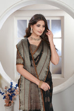 Load image into Gallery viewer, Black Zari Woven Design Chanderi Cotton Saree
