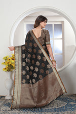 Load image into Gallery viewer, Black Zari Woven Design Chanderi Cotton Saree
