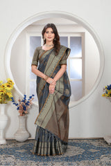 Grey Zari Woven Design Chanderi Cotton Saree
