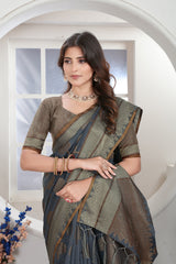 Grey Zari Woven Design Chanderi Cotton Saree