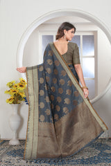 Grey Zari Woven Design Chanderi Cotton Saree
