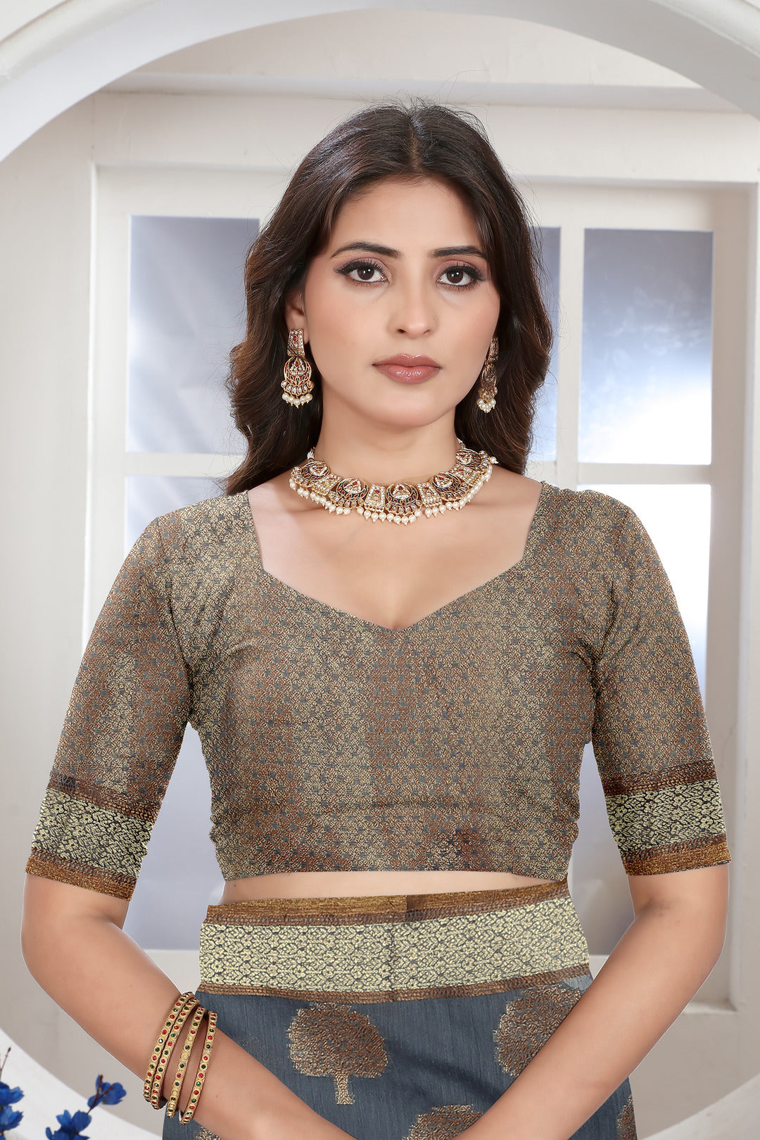 Grey Zari Woven Design Chanderi Cotton Saree