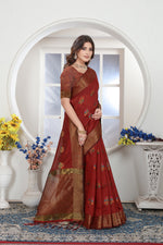 Load image into Gallery viewer, Maroon Zari Woven Design Chanderi Cotton Saree
