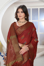 Load image into Gallery viewer, Maroon Zari Woven Design Chanderi Cotton Saree
