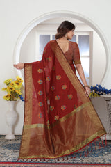 Maroon Zari Woven Design Chanderi Cotton Saree