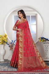 Pink Zari Woven Design Chanderi Cotton Saree