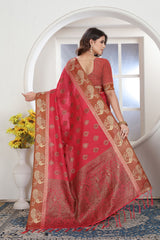 Pink Zari Woven Design Chanderi Cotton Saree