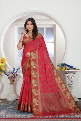 Pink Zari Woven Design Chanderi Cotton Saree