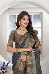 Grey Zari Woven Design Chanderi Cotton Saree
