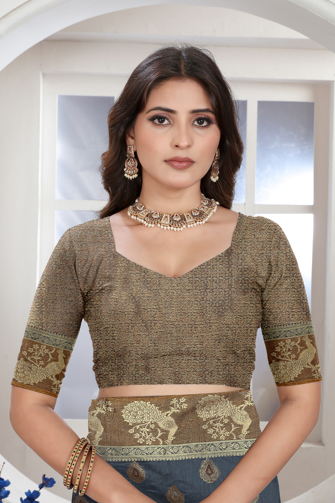 Grey Zari Woven Design Chanderi Cotton Saree