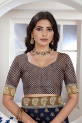 Navy Blue Zari Woven Design Chanderi Cotton Saree