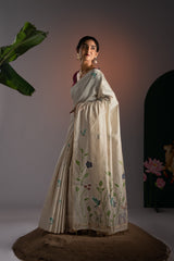 Rahi Beige & Wine Viscose Cotton Saree With Unstitched Blouse Piece