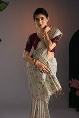 Rahi Beige & Wine Viscose Cotton Saree With Unstitched Blouse Piece