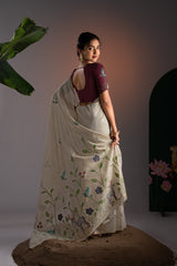 Rahi Beige & Wine Viscose Cotton Saree With Unstitched Blouse Piece