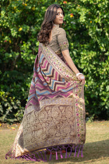 Rangkat Purpureus Wine Leheriya Design Banarasi Organza Saree