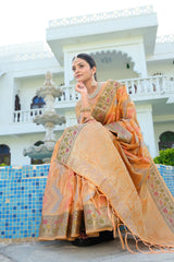 Rangkat Pumpkin Orange Leheriya Design Banarasi Organza Saree