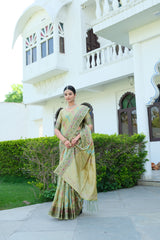 Rangkat Sage Green Leheriya Design Banarasi Organza Saree