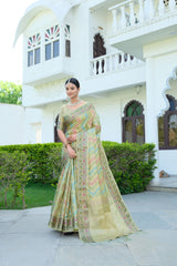 Rangkat Sage Green Leheriya Design Banarasi Organza Saree
