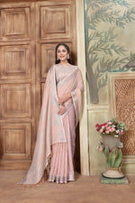 Load image into Gallery viewer, Rangrez Misty Rose Pink Soft Linen Solid Woven Saree
