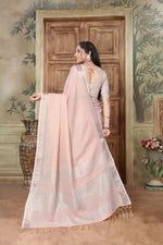 Load image into Gallery viewer, Rangrez Misty Rose Pink Soft Linen Solid Woven Saree
