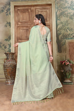Load image into Gallery viewer, Rangrez Raw Green Soft Linen Solid Woven Saree
