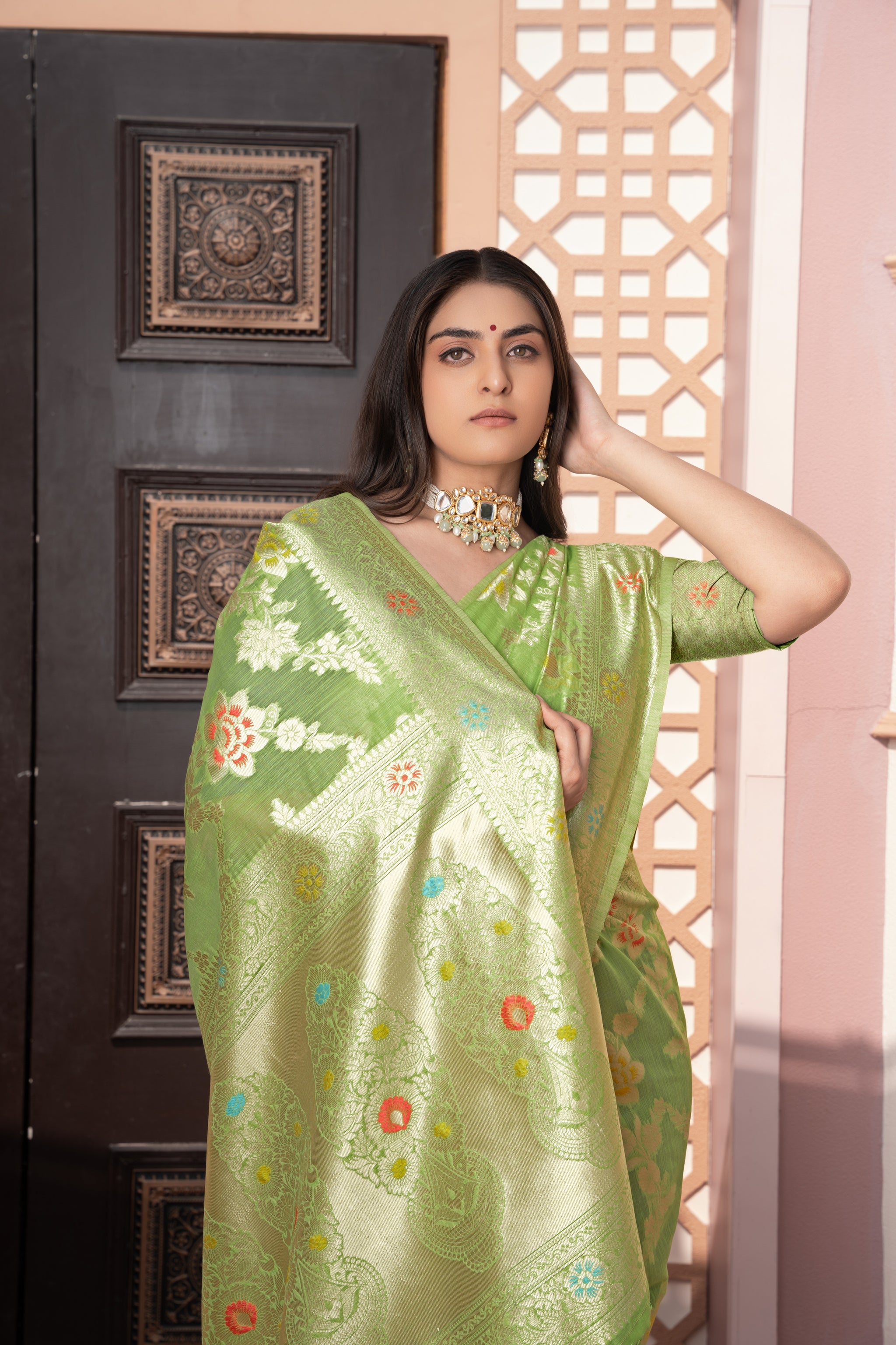Riddhi Green Cotton Silk Saree