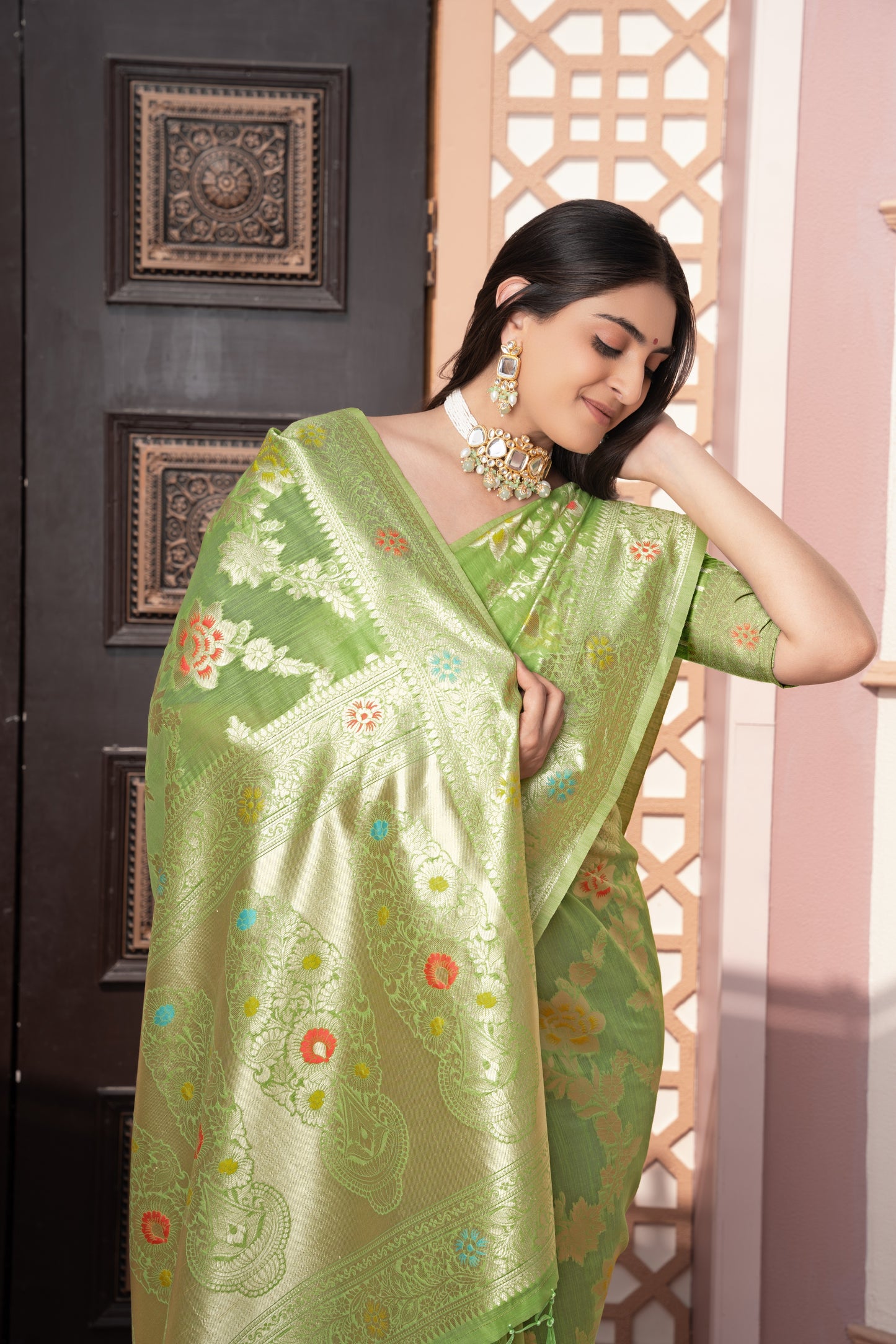 Riddhi Green Cotton Silk Saree