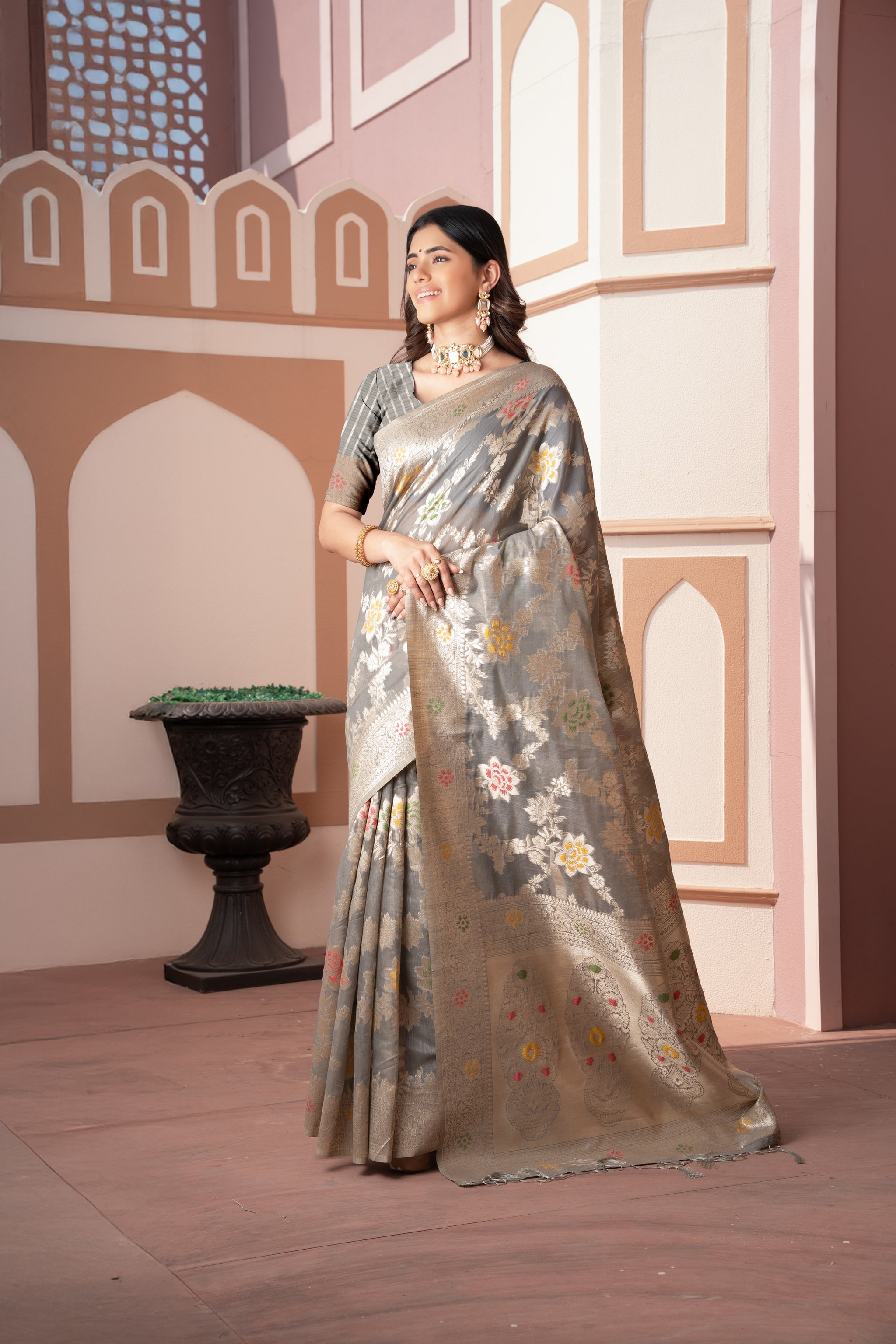 Riddhi Grey Cotton Silk Saree